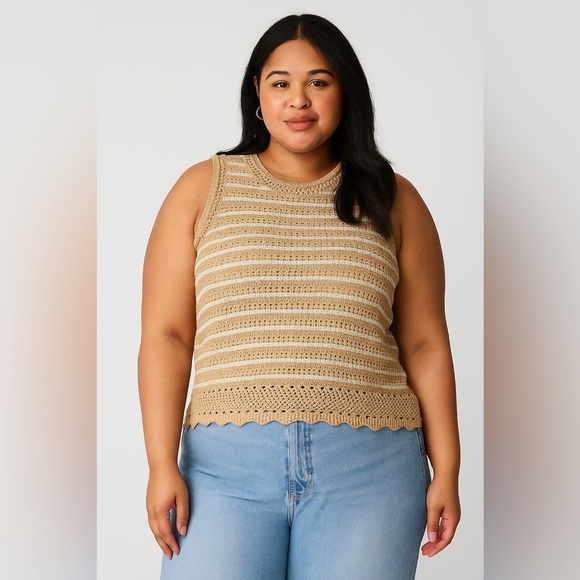 J.Crew Factory Crochet Striped Sweater Tank Top Beige 2X NWT - Picture 1 of 7